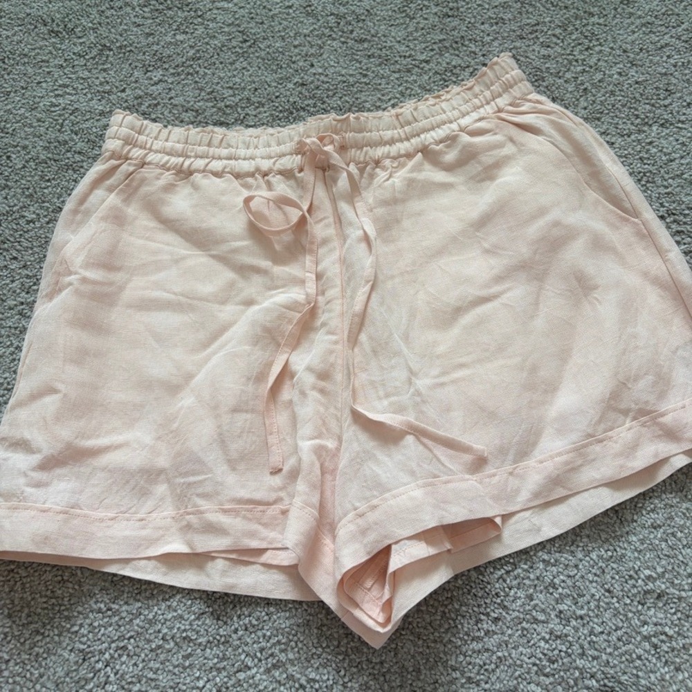 Show Me Your Mumu Sasha Shorts Shell Pink Linen Blend Elastic Waist Small